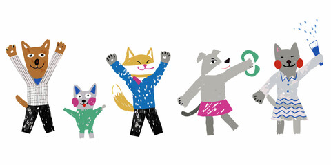 Fototapeta premium Festive animal friends celebrate with joy and playful enthusiasm