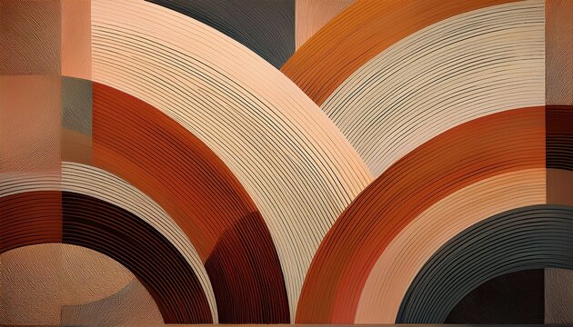 abstract geometric pattern of overlapping arcs in earthy tones with textured pixelated effect perfect for modern interior design or wall art