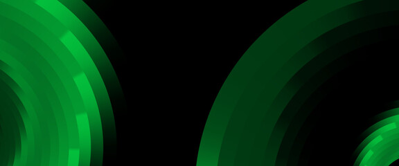 Dramatatic Dark Green Abstract Circular Geometric Background. A striking vector composition featuring luminous emerald green concentric arcs and pixelated segments on a deep black base. © Mamank Mr