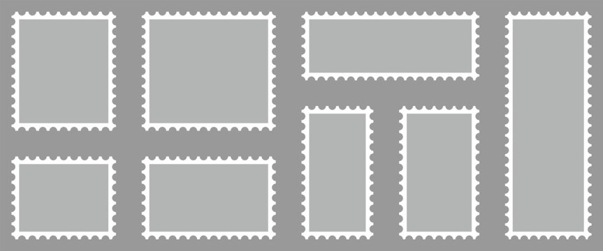 Postage shape stump vector illustration isolated on gray background used as decorative borders for postcards, letters, coupons, mail, messages and shipping services.