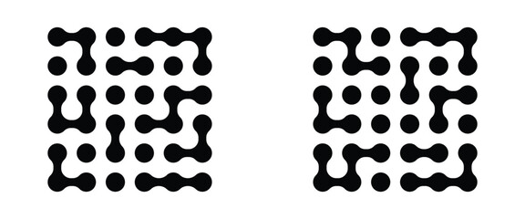 Fototapeta premium Dots meta ball black pattern. A set and collection of abstract round shapes on a white background. Modern contemporary geometric shapes and elements. Meta ball pattern. Liquid drops or morph shapes. 