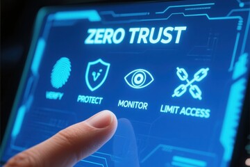 Zero trust cybersecurity defends data protection and networks with zero tolerance for breaches strong security