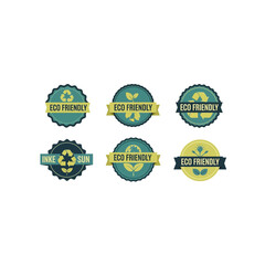 A set of six circular logos with yellow and green colors
