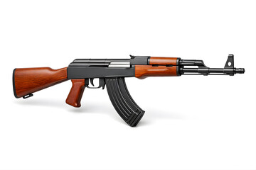High-Key Studio Photograph of AK-47 Rifle Isolated on Bright White Background 8K Product Photography