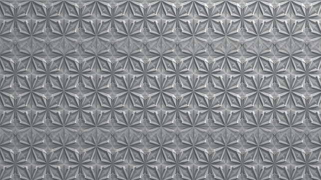 Intricate 3D geometric tessellation with star-like shapes, detailed textured pattern in monochrome gray wallpaper 4k ,Generative AI.