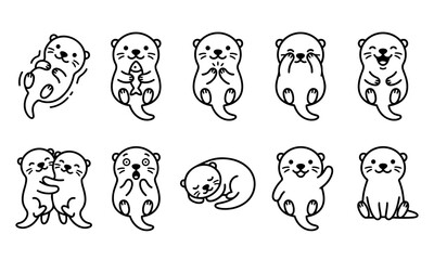 Otter Adorable Seal Icon Set © Juwanyar