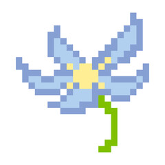 Blue And Green Minimalist Pixel Art Flower, Plant And Bloom Flower Icon. Flat Game Sprite.