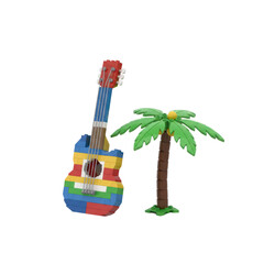 Naklejka premium Colorful lego guitar and palm tree