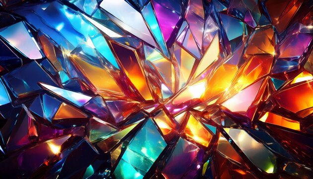 colorful shattered glass abstract exploded shards twinkling glittering light reflection mirror background wallpaper