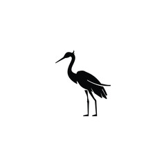 Fototapeta premium Black Heron bird silhouette rendered in a clean minimalist vector style, isolated on a white background. Simple graphic shape suitable for logos, icons, branding, prints, and design templates. 01.