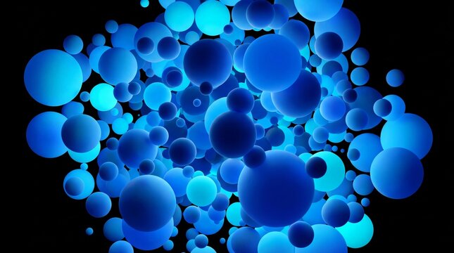 Abstract 3D Render of Glowing Blue Spheres and Orbs