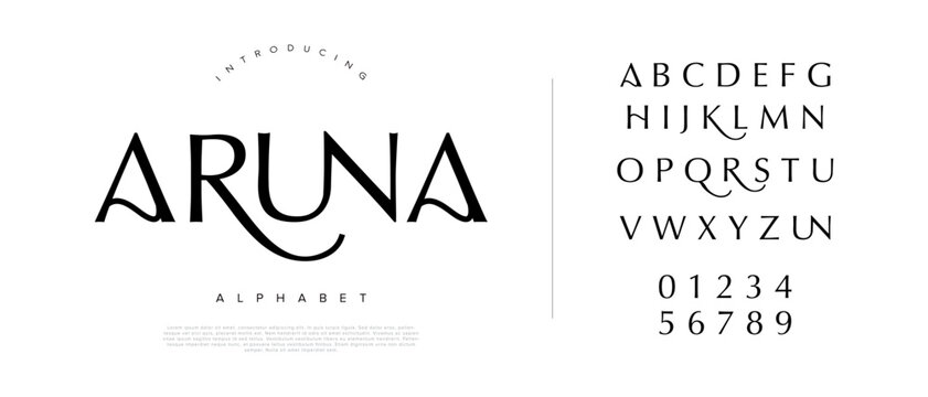 Aruna sophisticated luxury serif font with long tail swash for premium cosmetic branding and wedding stationery