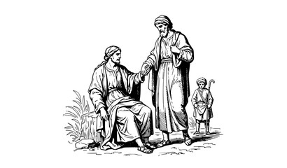 Obraz premium The Good Samaritan – Edmond Louis Dupain Vintage 19th-Century Etching