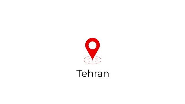 tehran city location pin with pulse waves animation on white background gps map indicator.