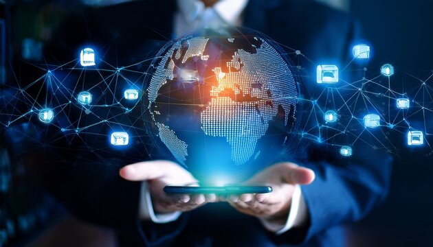 distribution and logistics concept of global digital internet marketing and business e commerce graphic concept showing global network and social media connection technology generative ai