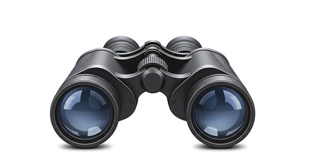 A pair of black binoculars with blue lenses isolated on white background