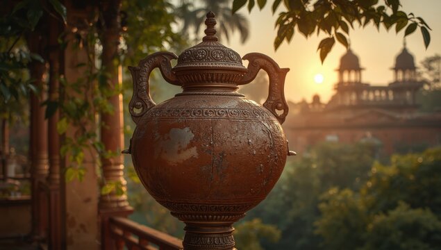 An old rusted Sixteenth century Mogul Urn