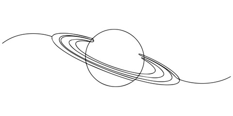 Saturn Planet continuous one line drawing, One continuous line drawing of planet. Saturn planet in one line drawing. One line drawing background. Vector illustration. Line art of planet, Continuous © DESIGN LINE