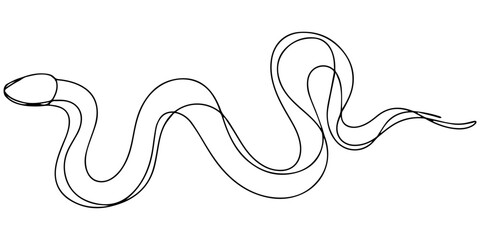 Fototapeta premium snake continuous one line drawing, Snake Continuous Line Drawing Isolated on White Background, Continuous one line art snake with a head and coiled body. Minimalist drawing for abstract animal