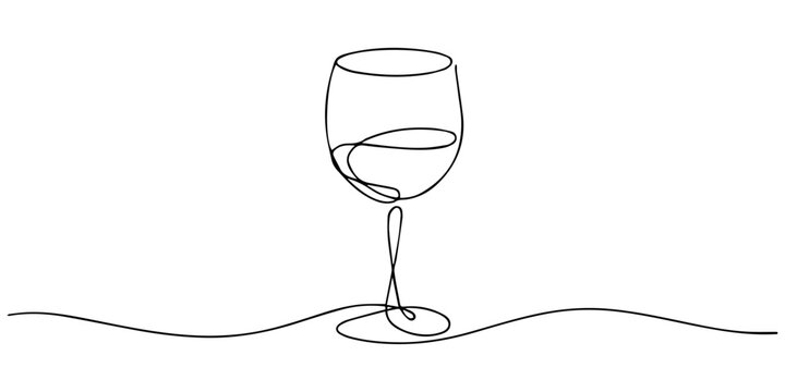 wine glass continuous one line drawing, Two wine glass single line icon. Continuous one line drawing of wine glasses vector illustration, wine glass continuous one line drawing, Continuous one line