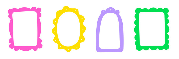 Fototapeta na wymiar Doodle frame border hand drawn cute set. Fun doodle frame border square, rectangle line photo picture shapes. Cute cartoon children kids squiggly scrapbook stamp vintage card. Vector illustration
