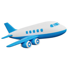 Blue and white toy airplane model on transparent background