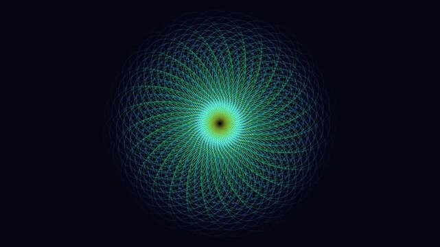4K UHD seamless loop of an iridescent spirograph mandala unfolding in slow mathematical perfection. Ideal hypnotic background for meditation, yoga studios, somatic breathwork, ambient healing music
