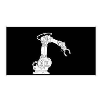 A white robotic arm on a black background