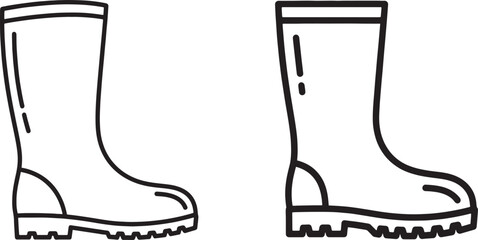 Line art illustration of rain boots in simple black 