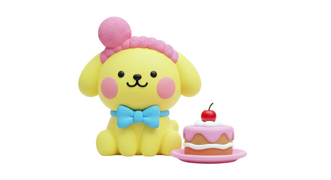 Pompompurin with a mini cake and pink headband