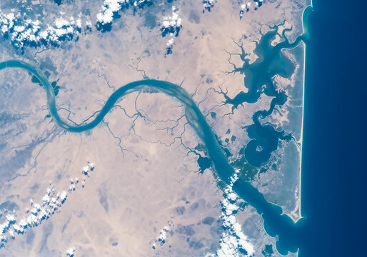 Aerial view of the Nile River delta in Egypt