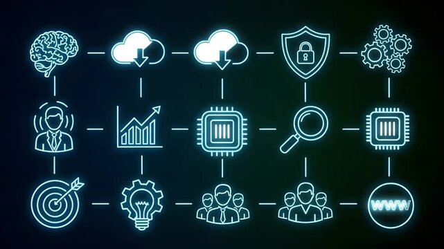 Futuristic digital process flowchart animation with technology concepts 4K HD high quality video.
