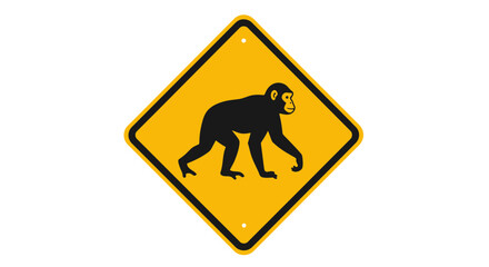 A warning sign displays a large ape crossing on a yellow diamond-shaped road sign.