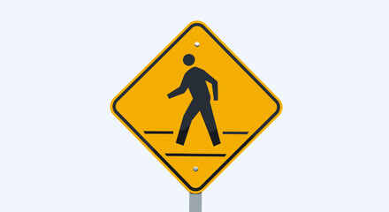 Pedestrian crossing sign on a pole in urban area with yellow color