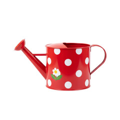 Red polka dot watering can with flower