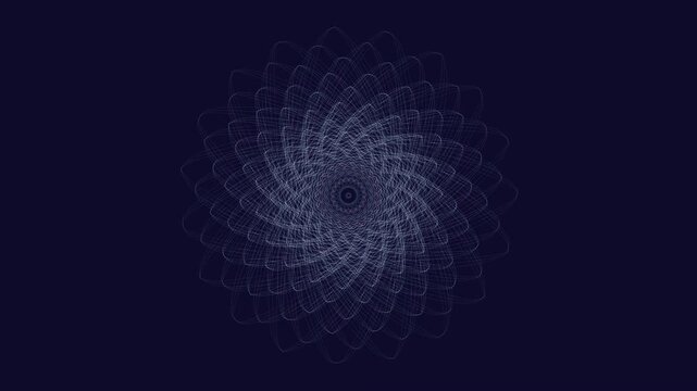 Seamless loop 4K UHD minimalist healing spirograph mandala performing a tranquil breathing motion. Essential sacred geometry meditation background for yoga, frequency healing, and somatic therapy.