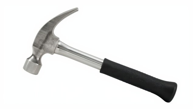 Metal hammer with a rubber handle isolated on white background with clipping path