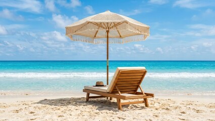 Minimal Summer Beach Scene with Chair and Umbrella