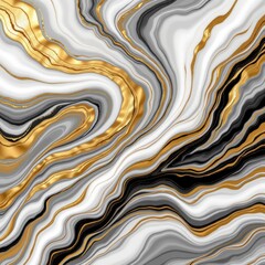 Fototapeta premium Abstract marble texture with gold, black, white, and gray swirling patterns and glitter accents.