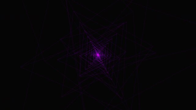 A 4K UHD seamless loop of a 3D Merkaba executing an infinite phase shift. Minimalist neon indigo lines on black create an intense cosmic gateway, perfect for ambient meditation, focus, and yoga.