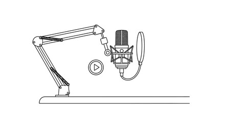 Professional microphone on a boom arm for recording audio. © S.Stock
