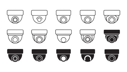 Assortment of security camera icons, including dome and bullet styles for surveillance © Md
