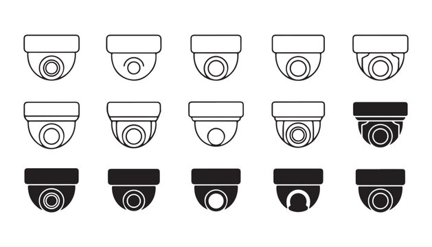 Assortment of security camera icons, including dome and bullet styles for surveillance