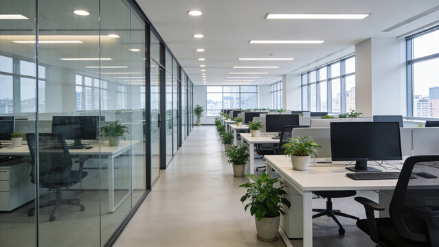 Nice modern office with beautiful long office corridor with and defocused room background concepts and ideas for business presentation background, wallpaper and backdrop ideas.