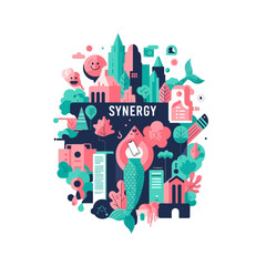 Earth Day vector illustration Synergy concept city nature integration