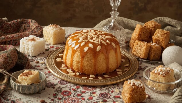Semolina dessert from the Middle East: basbousa, namoora, hareesa