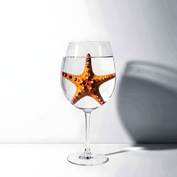 Surreal silliness unleashed starfish in wine glass redefines reality with whimsical wonder and oceanic oddity
