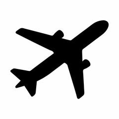 Obraz premium Black silhouette of an airplane flying upward against a white background