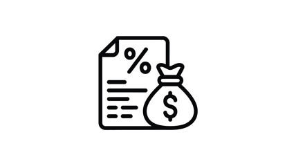 Money bag icon with a document and percentage sign