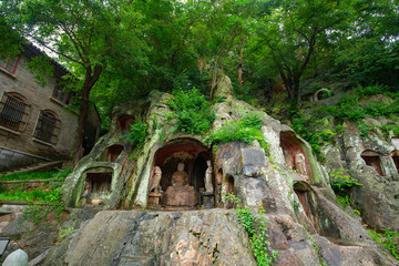 Thousand Buddha Rock of Qixia Temple. This temple is a Buddhist temple in Qixia Mountain Scenic Area, Qixia District, Nanjing city, Jiangsu Province, China. 